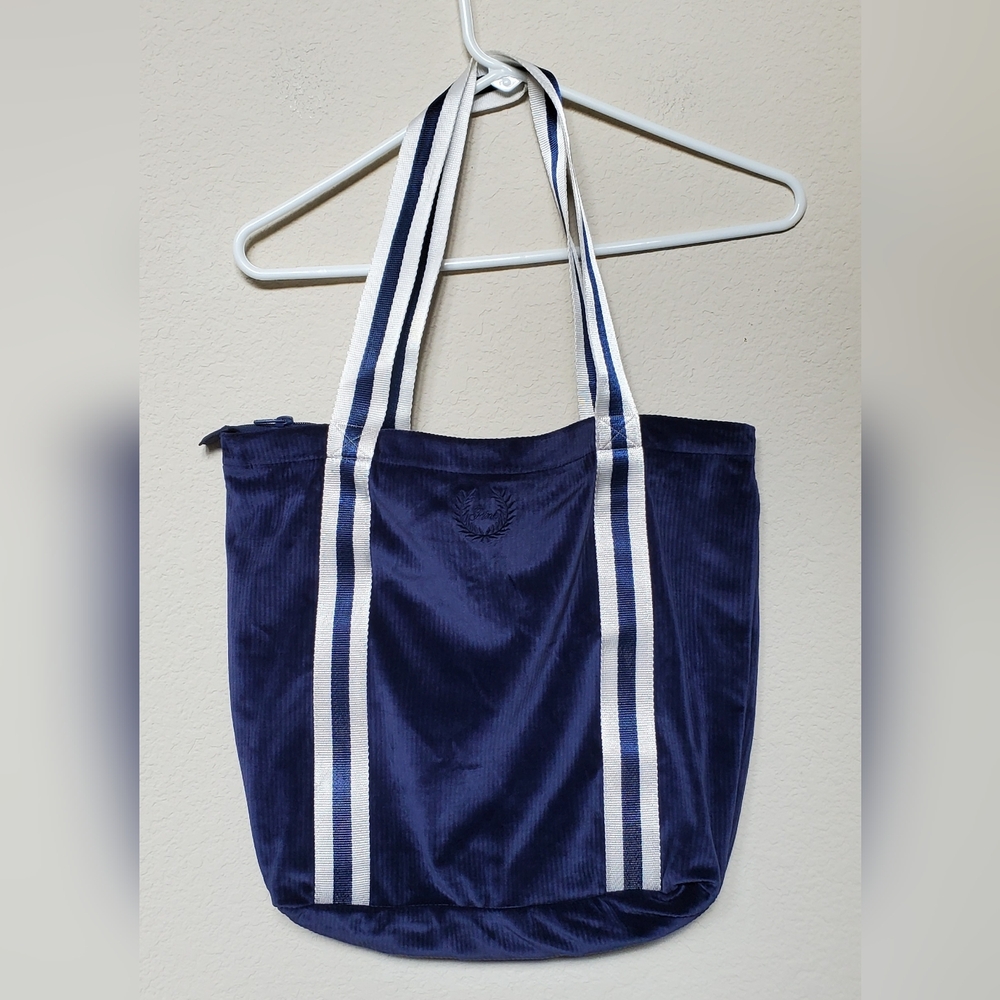 PINK Victoria's Secret Navy and White Soft Corduroy Zipper Tote - Picture 1 of 11